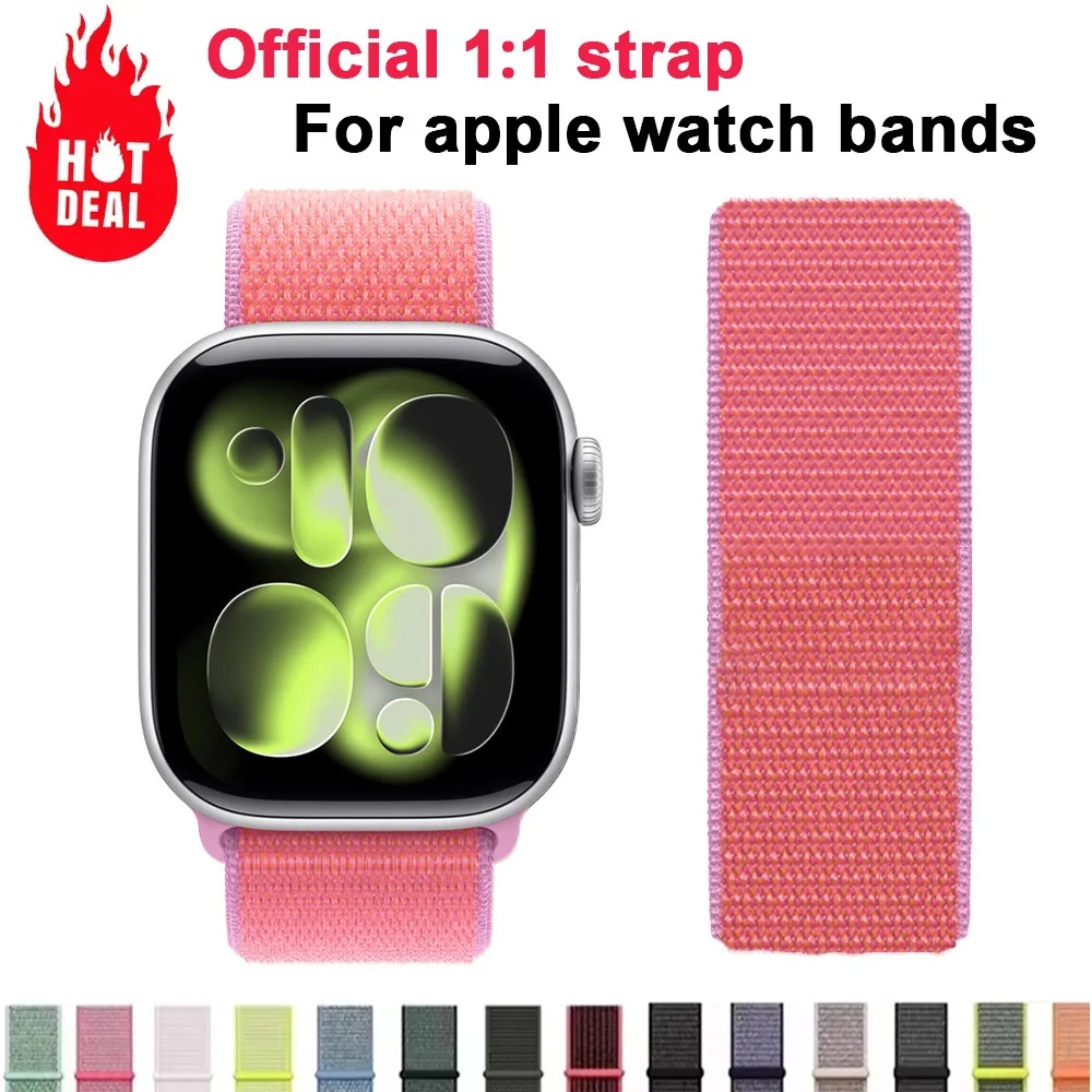 Bracelets de sport officiels pour Apple Watch, en Nylon, 44mm, 42mm, 45mm, 40mm, 49mm, Correa iwatch série 11, 10, 8, 9, 7, SE, Ultra, 3, 2