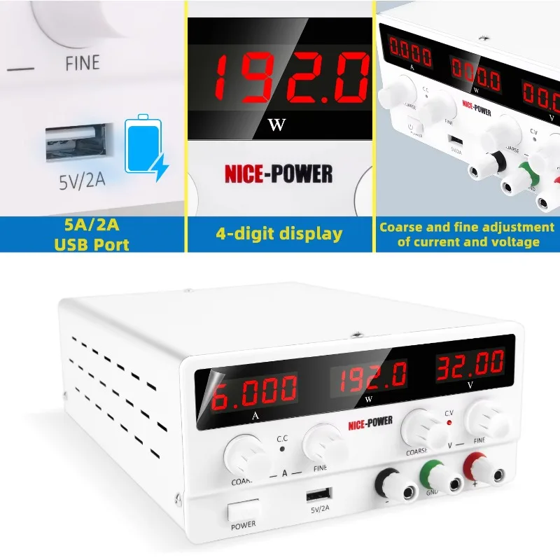 POWER SPS-H3206 화이트 32V 6A 모바일 스위칭 신형 가변 전압 DC 조정 가능 전원 공급 장치