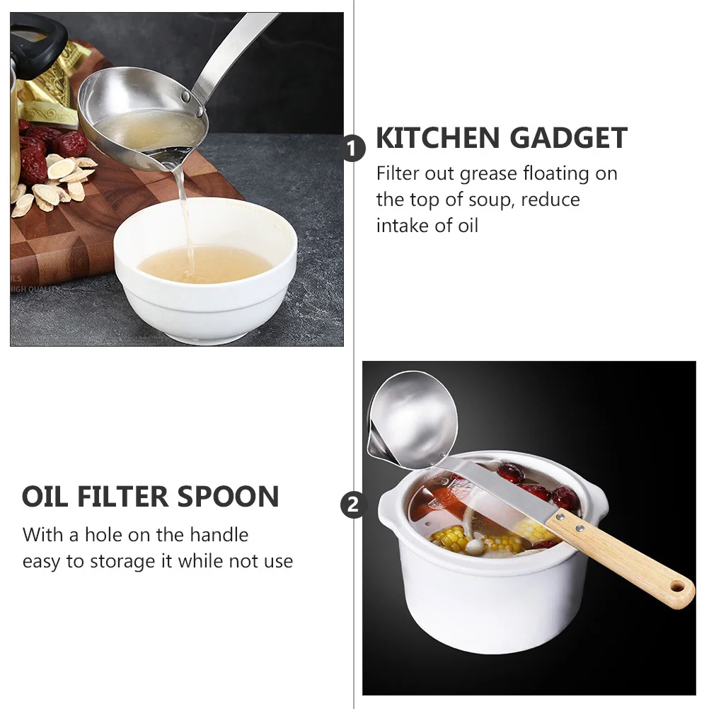 

1Pcs Oil Filter Spoon Stainless Steel Long Handle Grease Separator Kitchen Gadget Soup Ladle Scoop Oil Filter Spoon