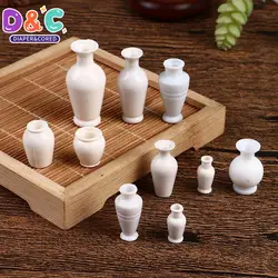 5Pcs/set 1:12 Dollhouse Miniature Flower Vase White Flowerpot Simulation Vase Pot Model Furniture Doll House Decor Accessories