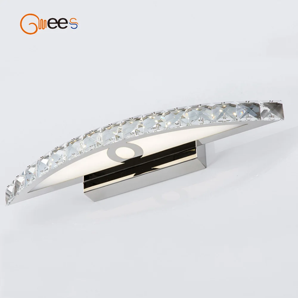 Simple Crystal Mirror Headlight LED Bathroom Light Moisture Proof Stainless Steel Arc Powder Room Moisture Proof Lamp