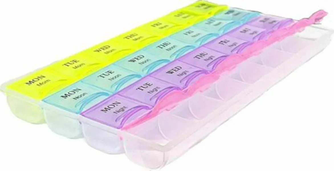 Pillbox Storage Box for Pills Portable Weekly 7 Days Medication Case Pill Container Organizer Plastic Box 1PCS 4 Row 28 Squares