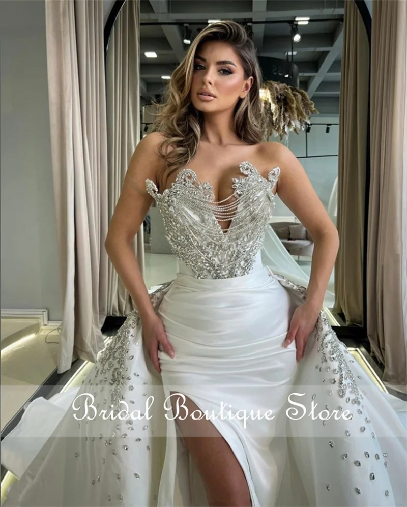 Sparkly Diamonds Wedding Dresses 2024 Detachable Train Beaded Crystals Rhienstones Bridal Gowns Vestido De Novia Customized