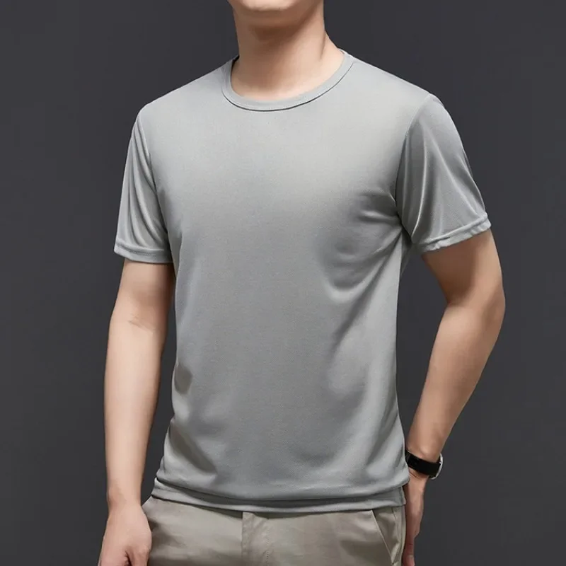 

GELITAYIN Outdoor Sports Ice Silk Men's Top Traceless Breathable Sweat-Absorbent Shirt Smooth Comfortable GYM Elasticity T-shirt