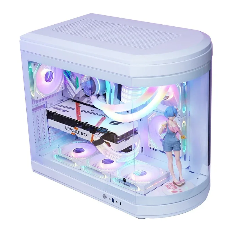 Bent glass desktop computer chassis supports 360 water-cooled sea view room side through game Internet cafe box
