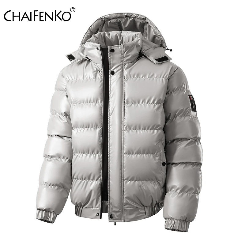 Men Winter Parka Jacket Detachable Hood Puffer Coat Thick Padded Windproof Warm Casual Short Outerwear Fashion Loose Parka Men