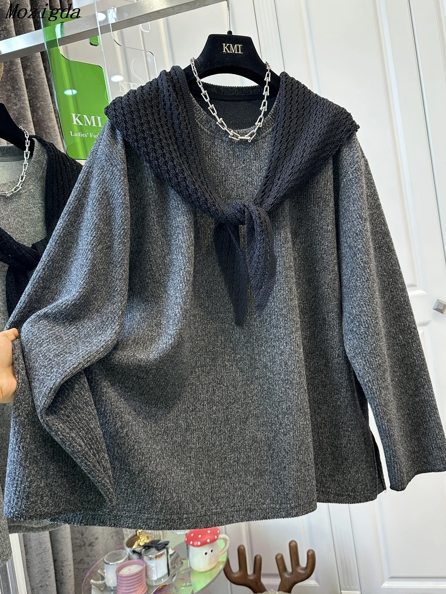 

Осень-зима Большой размер Два комплекта из 2-х предметов Ленивый стиль Свитер для женщин Новый стиль Свободные вязаные базовые женские свитера средней длины Топы