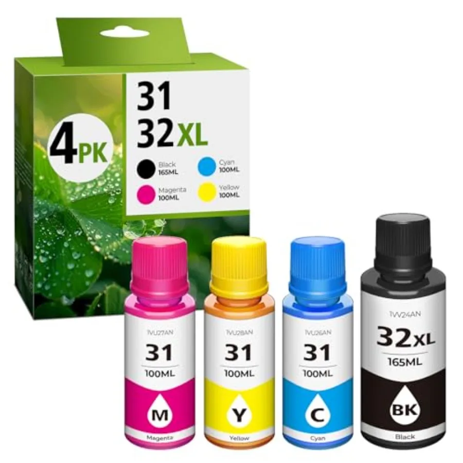 

31 Ink 32XL Black Ink Bottle Set Smart Tank 5101 7602 6001 5000 Refill Compatible with HP 31 32XL Inksbottle Set for Smart Tank
