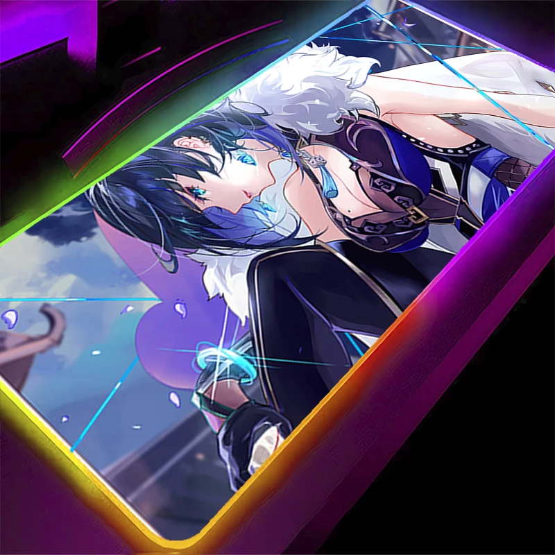 Tapis de souris LED RGB g-genshin Impact Yelan, tapis de jeu pour ordinateur portable, accessoires pour PC, tapis étendu en caoutchouc pour bureau, tapis de bureau antidérapant