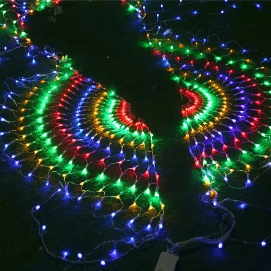 EU/US Plug 3.2*0.6M 420LED 3 Peacock String lampu Outdoor Mesh Net Led peri lampu Christma Pernikahan Tahun Baru dekorasi Garland Lam