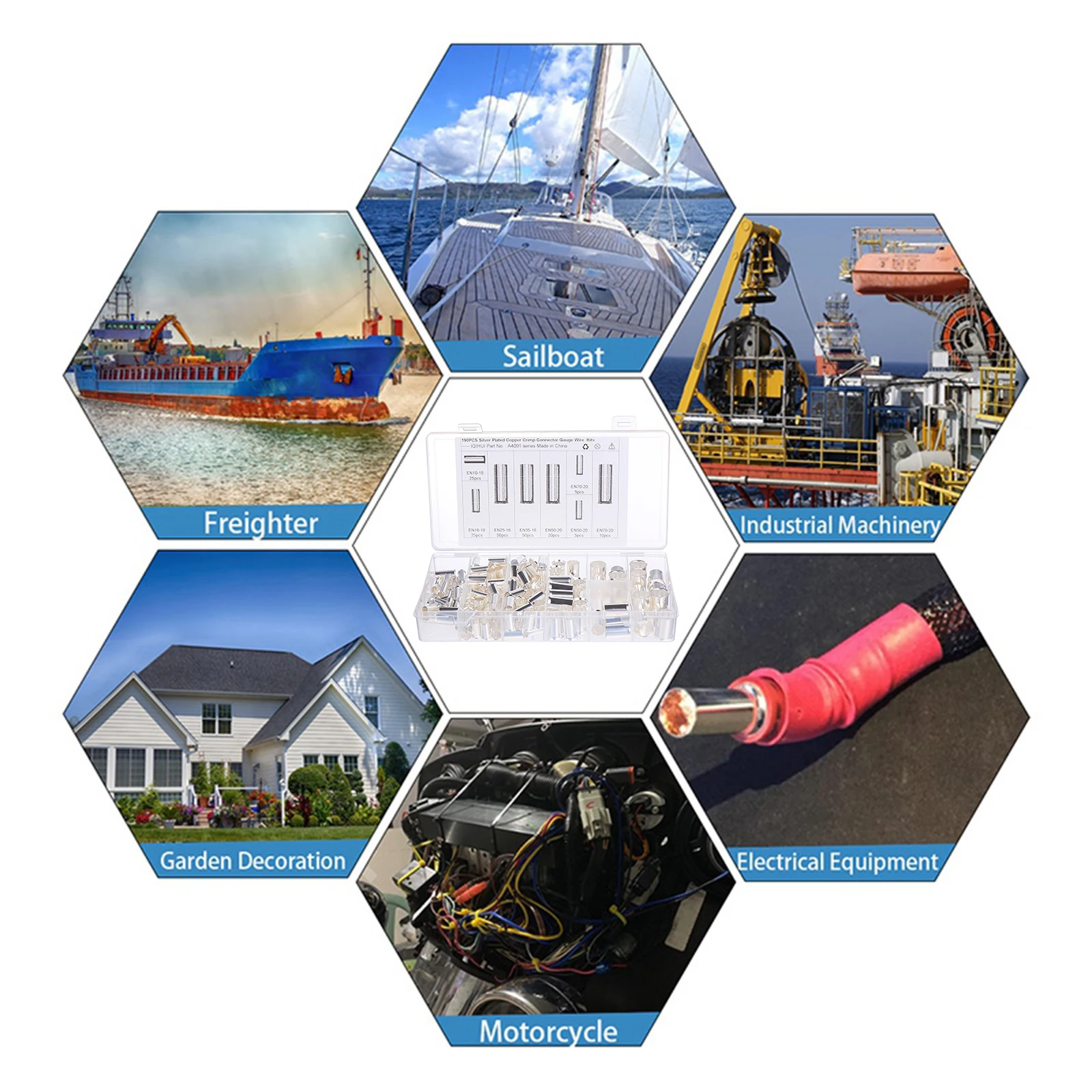 

190 Pcs Copper Crimp Connectors Wire Terminals Gauge Ferrules Pin Tube Cable Housing Electrical Cable Terminal