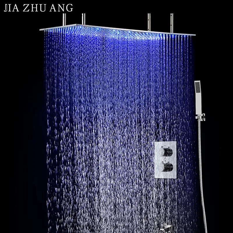 495*990MM stainless steel golden plated led color change ceiling light shower