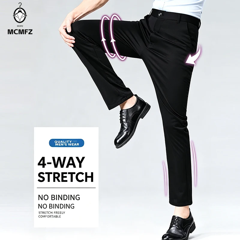 Comfort Unrestricted Male Formal Suit Slacks Four Way Flexible Wear Resistant Elastic Cut Business Travel Pants