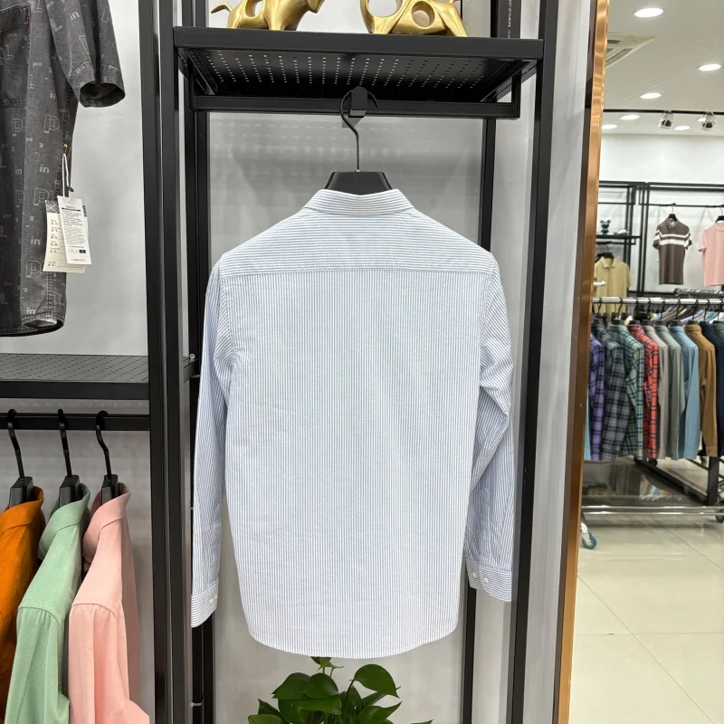 قميص رجالي من القطن 100% للخريف عالي الجودة وجيب مخطط وأكمام طويلة ملابس رجالية مناسبة للبشرة #6