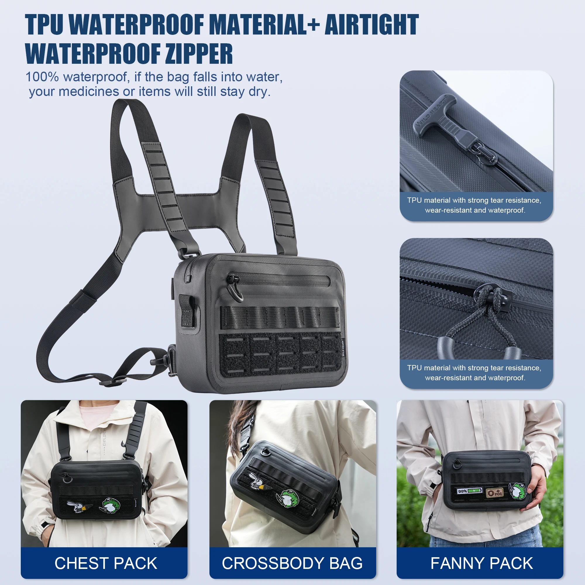 Bolsa Pechera Deportiva Impermeable, Mochila Pechera Táctica Portátil, Bolsa Pechera Frontal Multifuncional para Exteriores