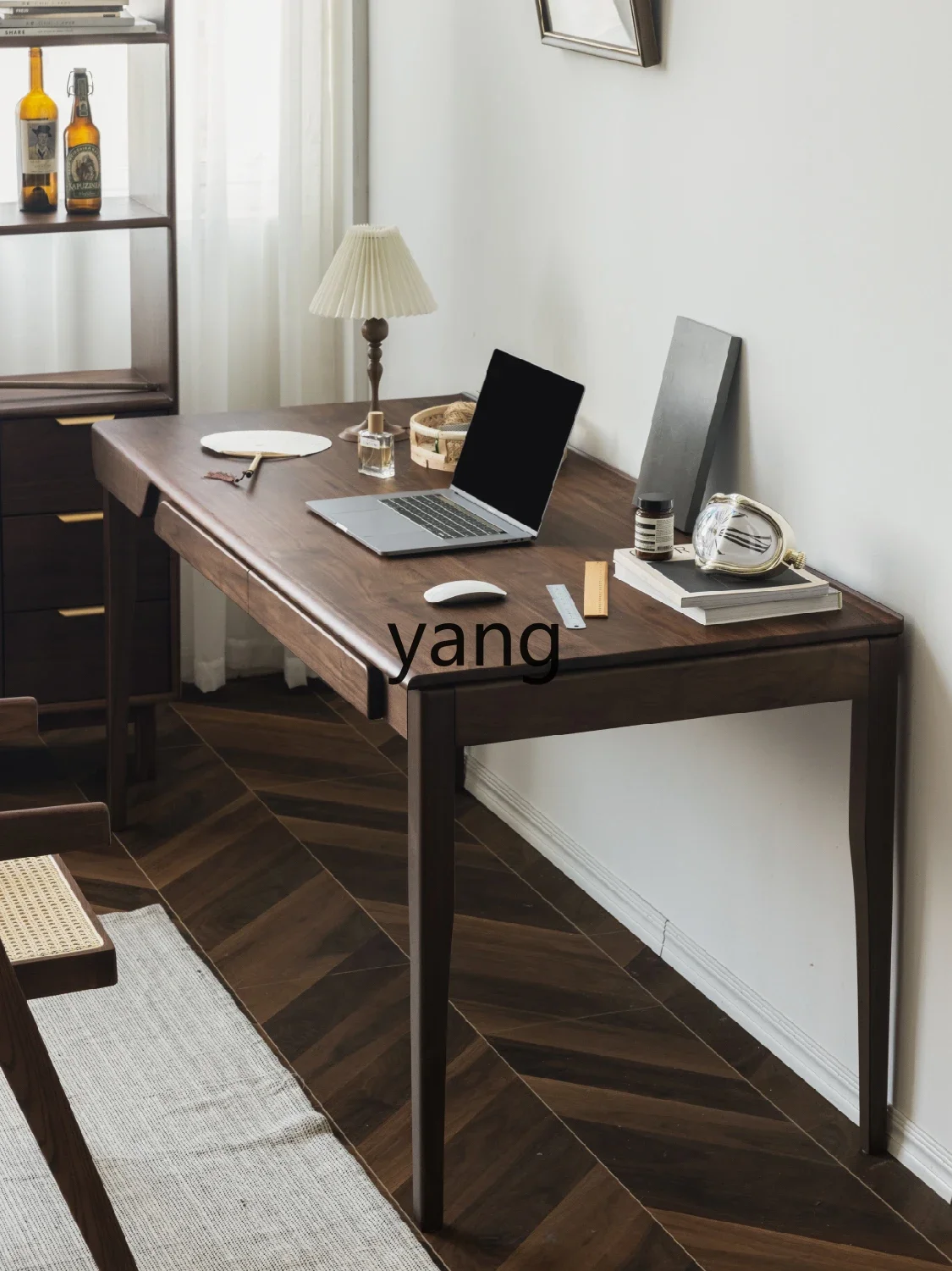 Yhl Desk Light Luxury Black Walnut Solid Wood Simplicity Modern Home Study Computer Desk Writing Desk