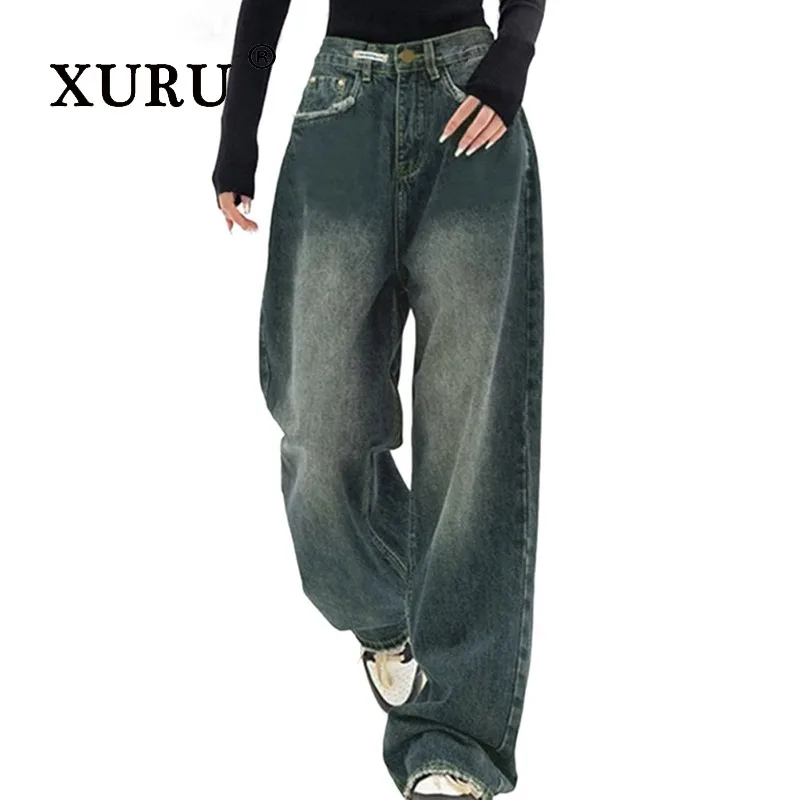 

XURU — новые женские джинсы в стиле ретро, утягивающие широкие брюки с высокой талией в пол, одежда Y2k, роскошные дизайнерские джинсы для женщин
