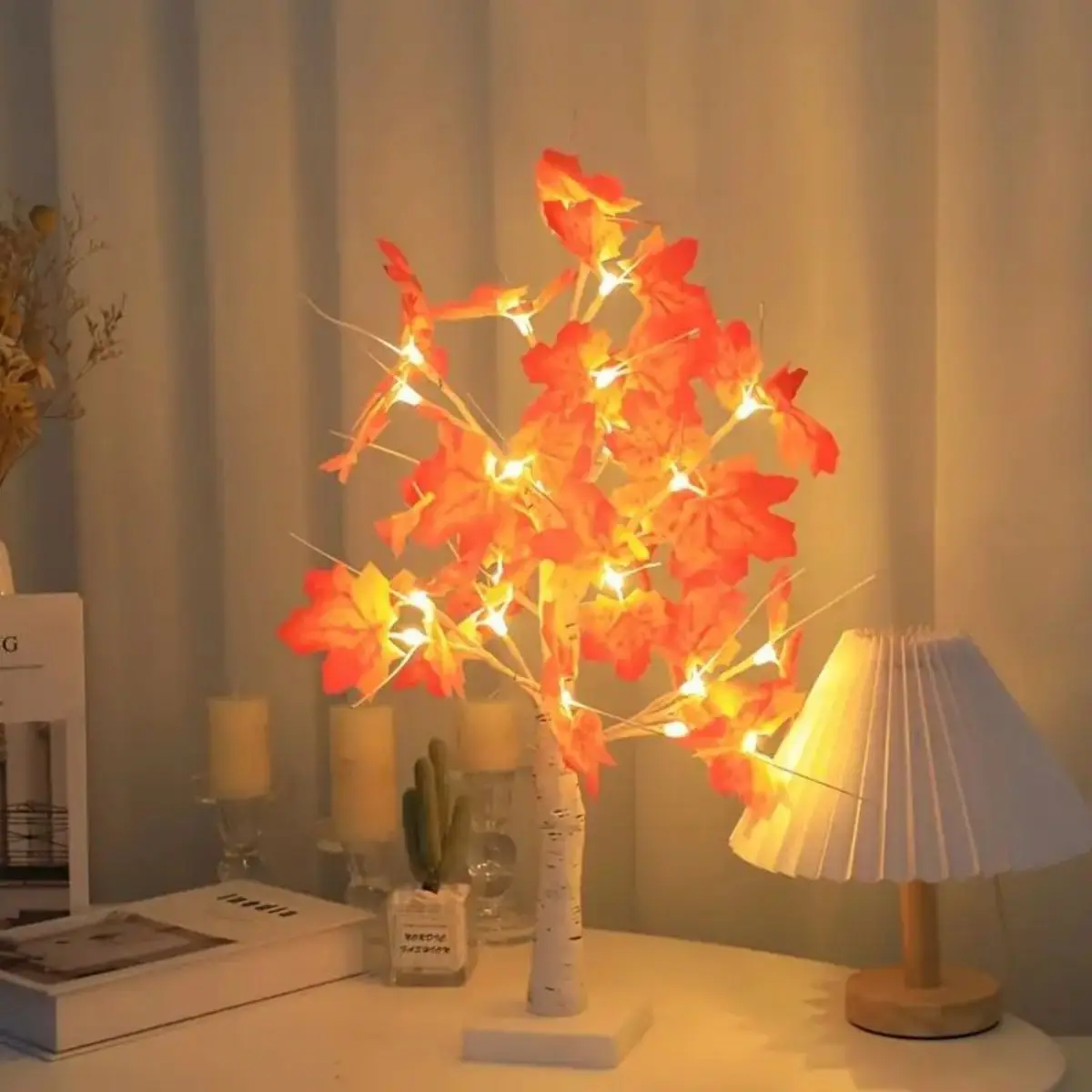 

24 LED autumn tree lighting for maple trees, Thanksgiving decoration for maple leaf tabletop trees, autumn decorative lights,