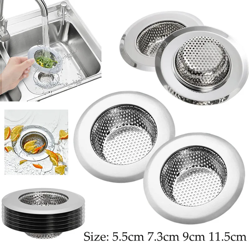 Filtro de pia de cozinha, 5.5/7.3/9/11.5cm, malha de aço inoxidável, filtro de esgoto, dreno de banheiro, armadilhas de filtro