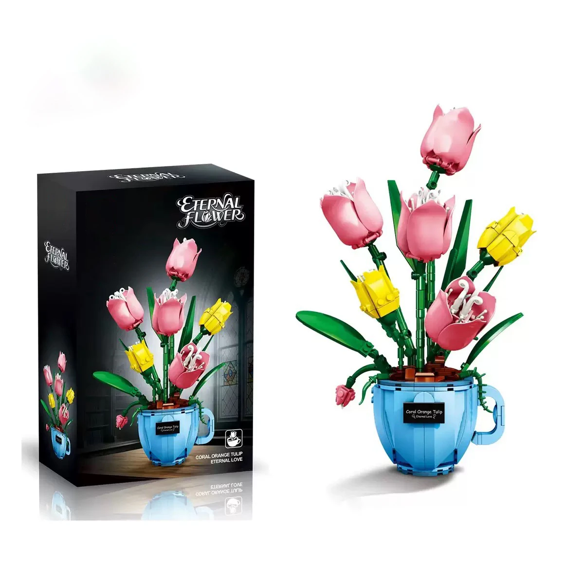 551PCS Coffee Cup Tulip Bouquet Ornament Building Blocks Set Bouquet Model Assembly MOC Educational Toy Valentine's Day Gift