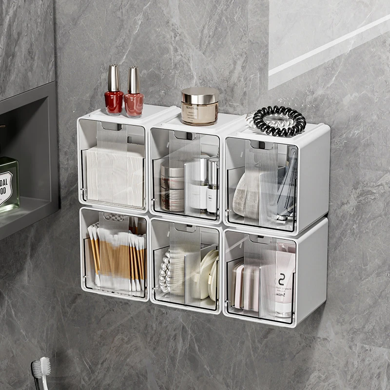 Transparent Bathroom Cotton Stick Makeup Cotton Bathroom Pull-Out Storage Drawer Style Storage Box Under The Mirror Cabinet