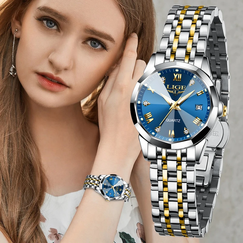 Lige topo de luxo elegante relógio feminino moda senhoras relógio à prova dwaterproof água luminosa data quartzo relógio pulso reloj mujer namorada presentes