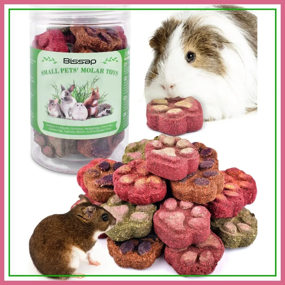 

Bunny Chew Toys, 20 Pack Natural Timothy Hay Carrot Rose Fruit Treats for Rabbits Guinea Pigs Hamsters