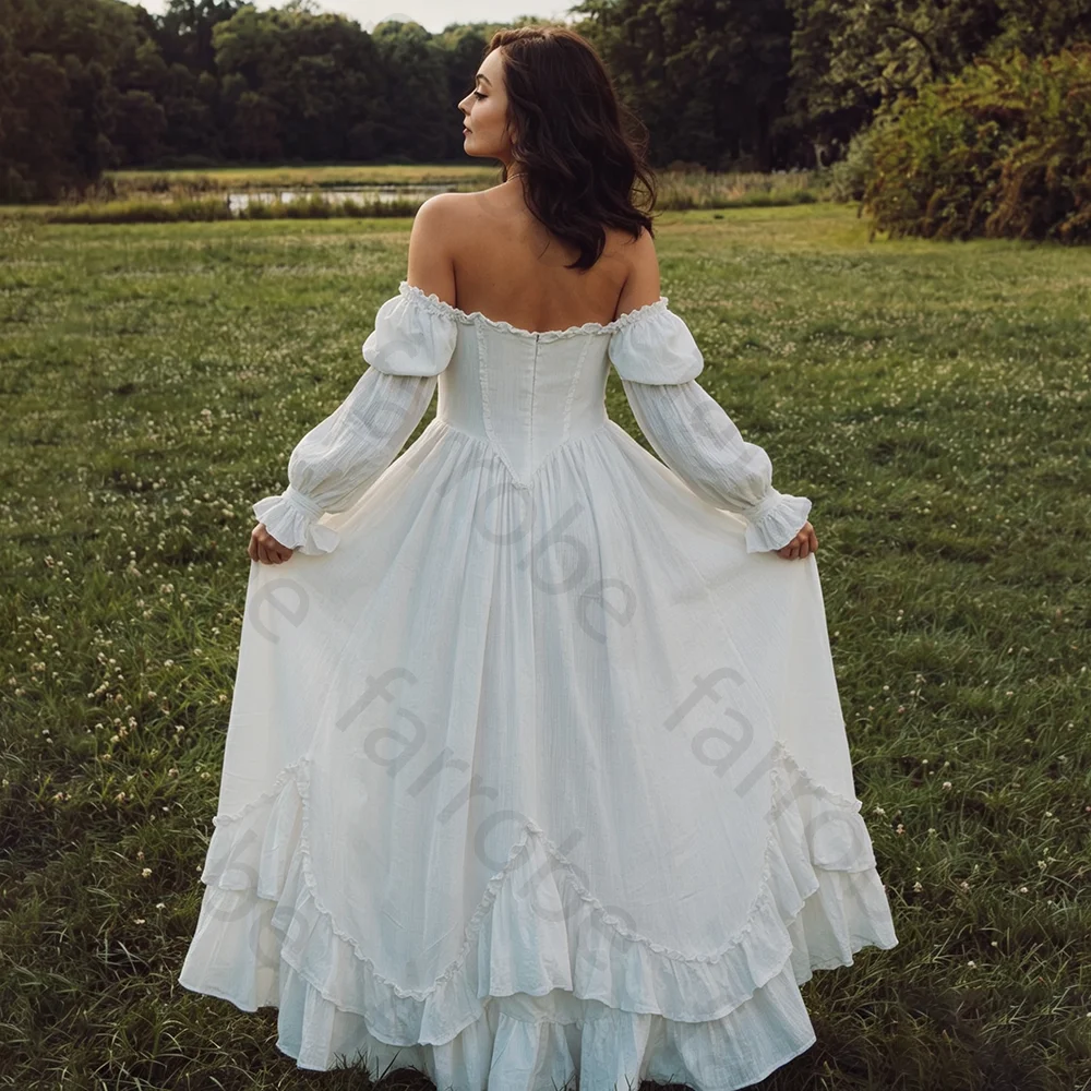Customized Boho Off Shoulder Wedding Dress 2026 Ruffle Tiered Skirt Puff Sleeve Bridal Gown Romantic Vintage for Outdoor