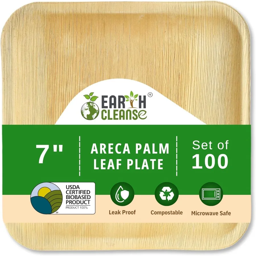 

Compostable Palm Leaf Plates 7 Inch Square 100 Pack Disposable Biodegradable Plates Like Bamboo and Wooden Microwave and Oven S