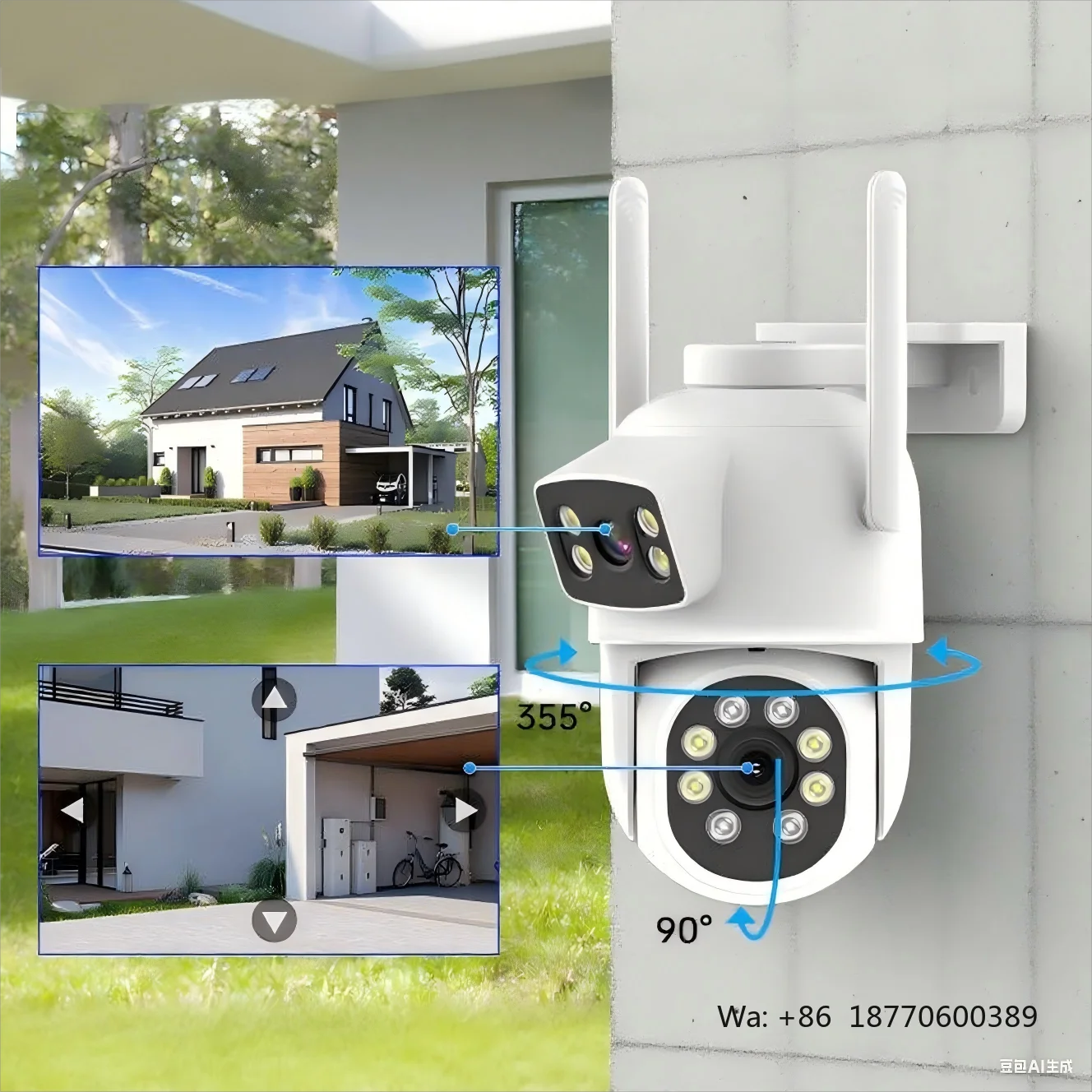 Eseecloud Dual Lens PTZ Camera, Sound & Light Alarm, Night Vision, WiFi Outdoor Security IP CCTV Camera