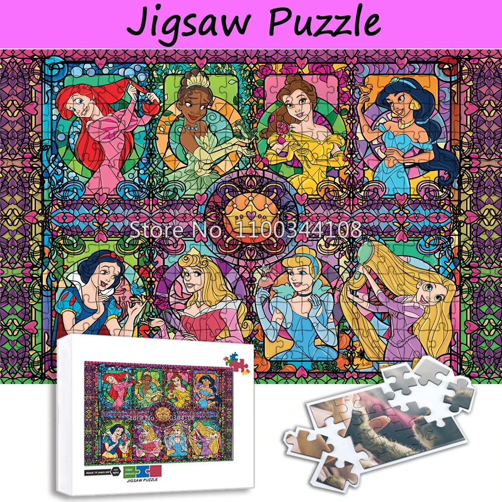 300/500/1000 Pieces Disney Priness Jigsaw Puzzles Cartoon Characters Wooden Puzzle for Children Educational Toys Home Party Game