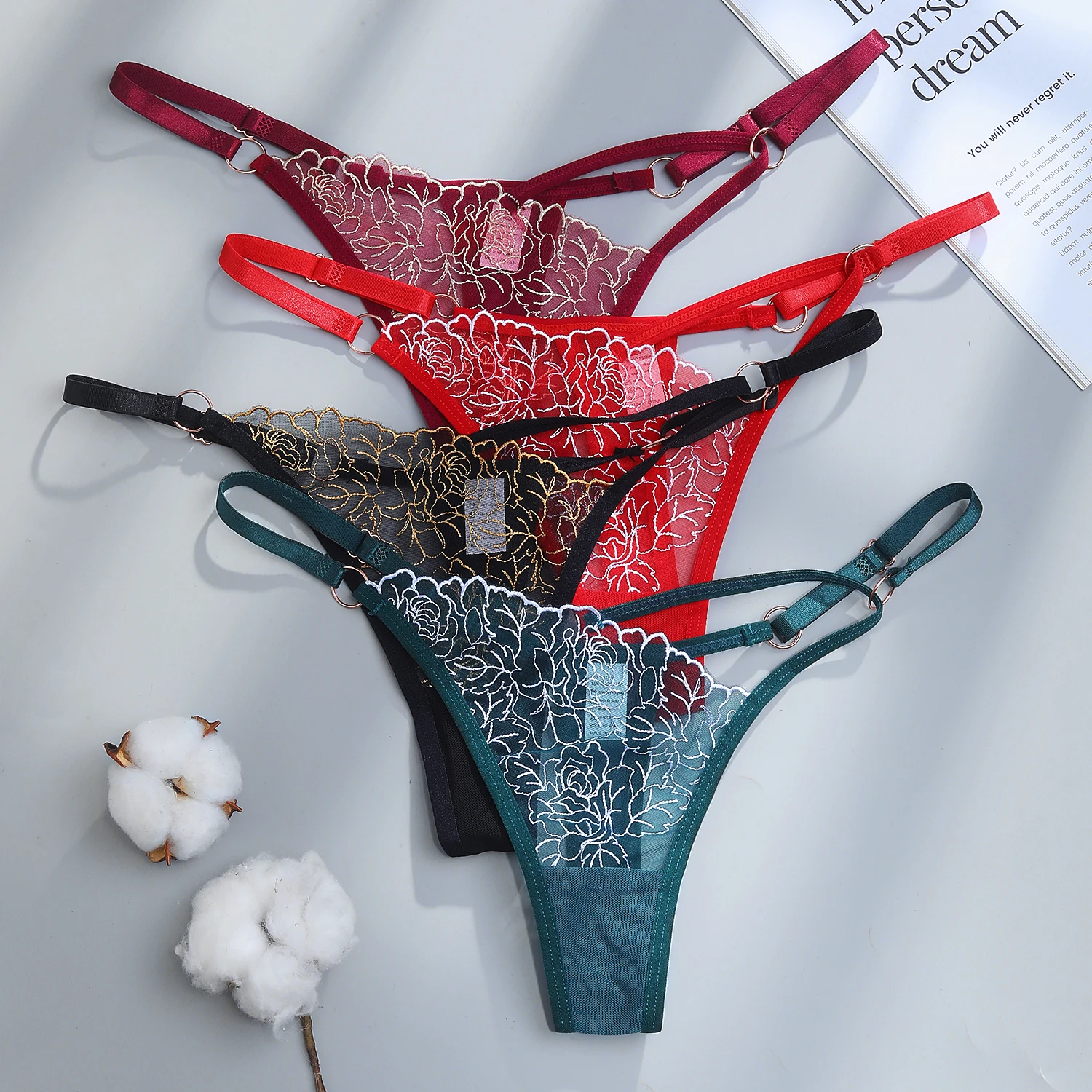 

FNIO Women Sexy Hollow Out Panties Low-Waist G String Thong Underwear Female Temptation Embroidery Lingerie Ultra Thin Intimat