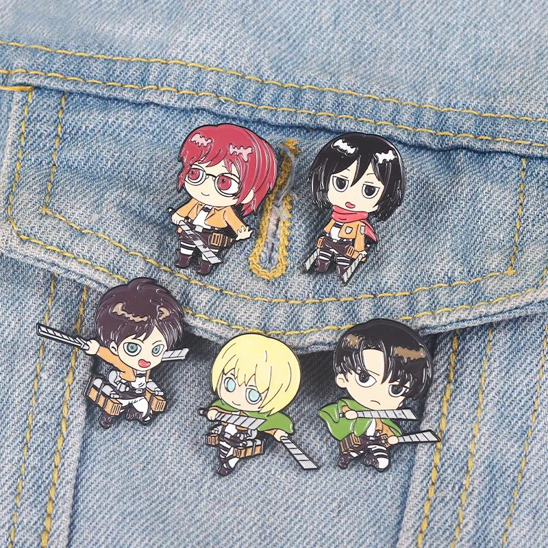 Mikasa Armin Levi Pines Lapel Badges Cartoon Jewelry Gift for Fans Friends Attack on Titan Chibi Enamel Brooch Custom Eren