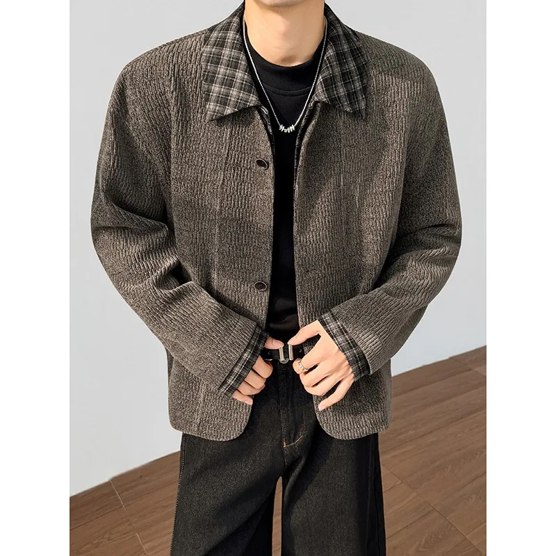 Autumn/Winter Chenille Jacket Men's Loose Warm Casual Jackets Versatile Plaid SplicingBusiness Social Coat Men Clothing