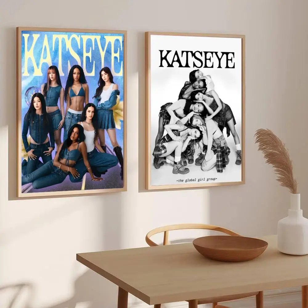 Famous Team Kpop K-KATSEYE Poster Modern Aesthetic Wall Art Print for Living Room Bedroom Office Home Decor Gift Trendy Art