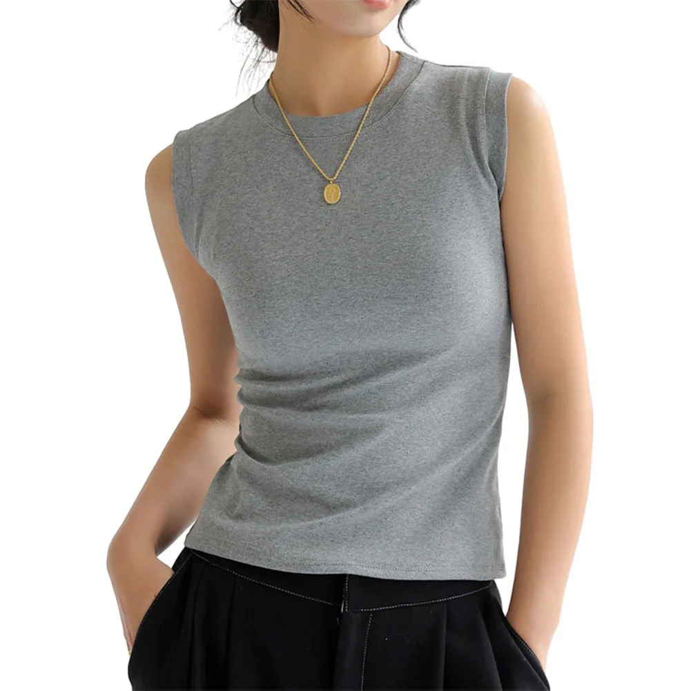 

Women Cotton Round Neck Camisole Vest Basic Sleeveless Undershirt Tops Slim Tees O-Neck Solid Color For Vacation,Holiday