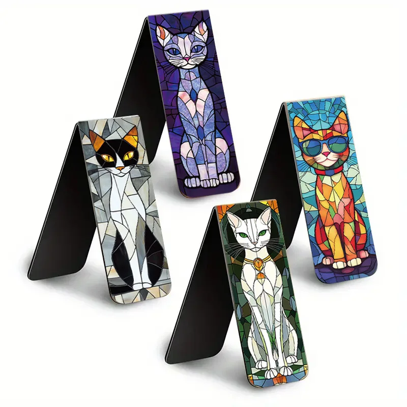 5PCS Magnetic Cat Bookmarks Stained Glass Style Elegant Page Markers for Reading Gifts & Journal