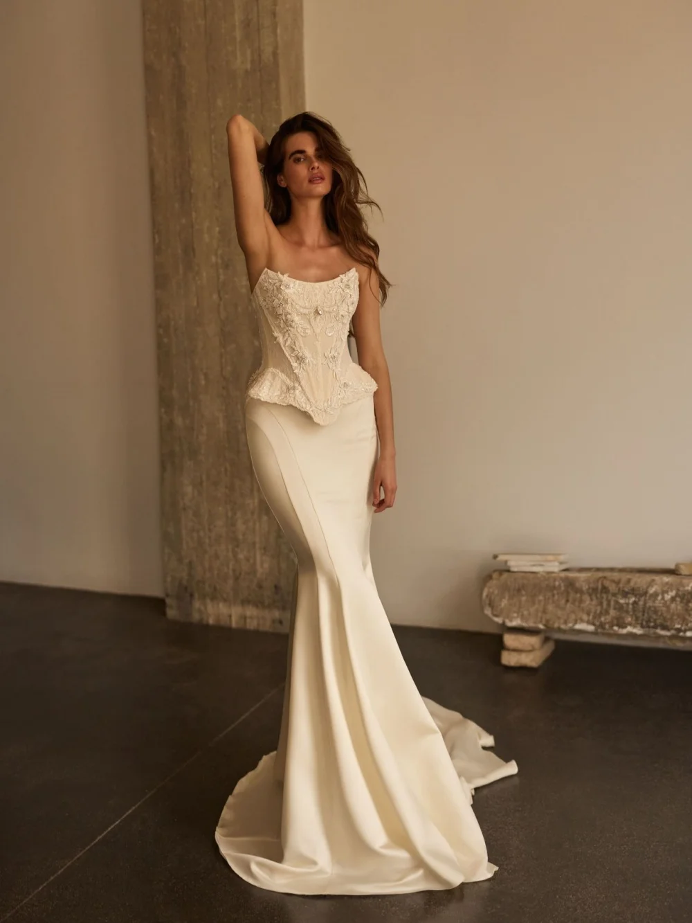 Ivory 3D Floral Beaded Lace Wedding Dress With Corset Satin Mermaid Long Bridal Gown New Customized Elegant Dresses For Bride