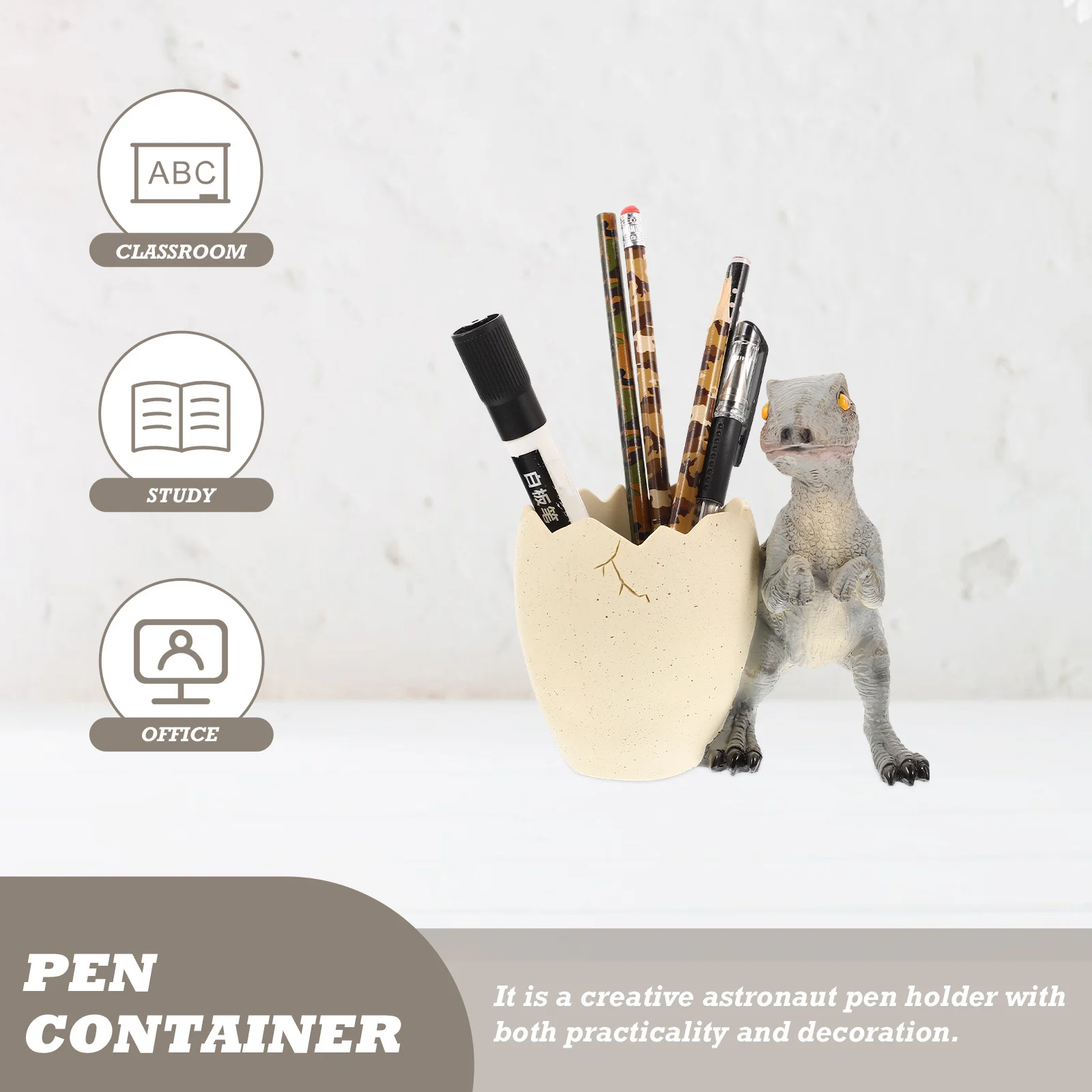 حامل أقلام ديناصور قوي من الراتنج على شكل بيضة، منظم سطح المكتب للاستخدام المنزلي والمدرسة والمكتب #1