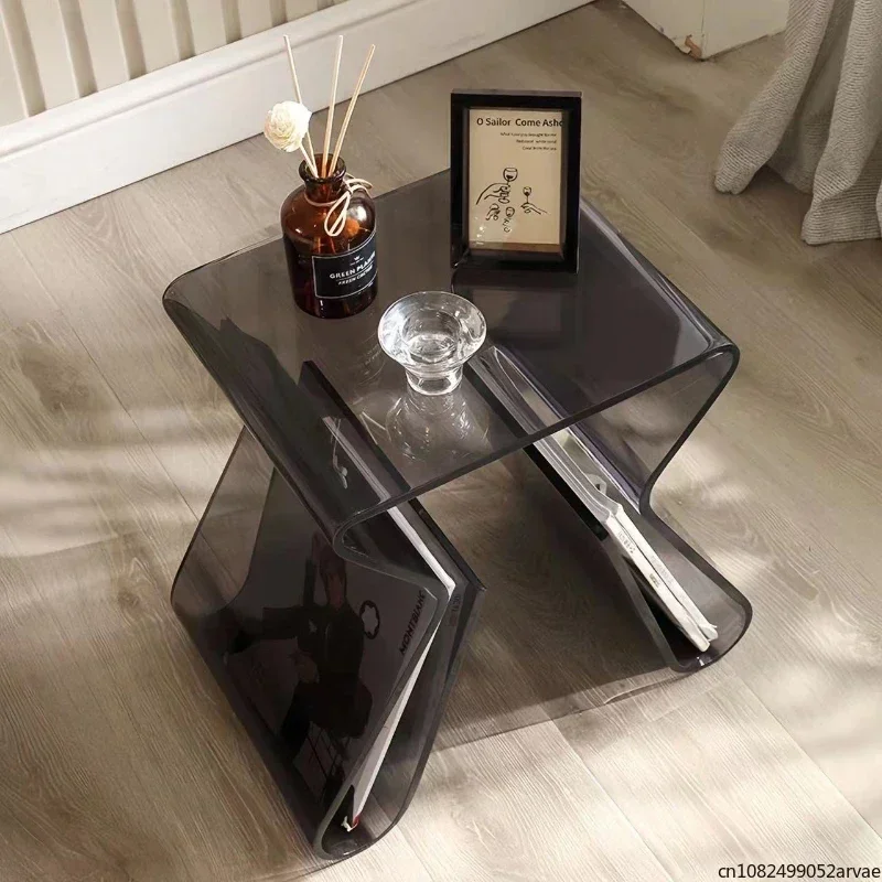 Light Luxury Transparent Acrylic Coffee Table, Fashionable Sofa Side Table, Designer Simple Bedside Table, Home Furniture