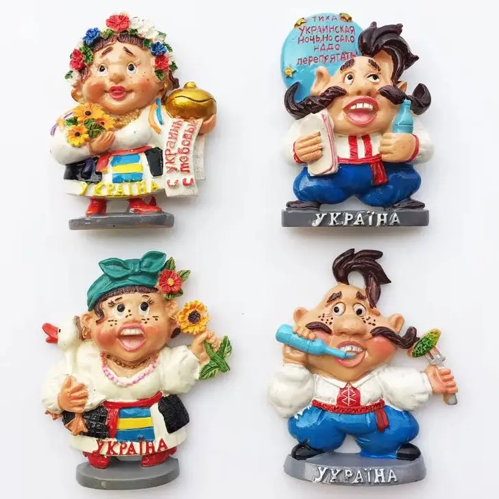Ukraine Folk Character 3D Resin Fridge Magnet Travel Souvenir Gift, Hand Painted Handicraft Home Decor Collection
