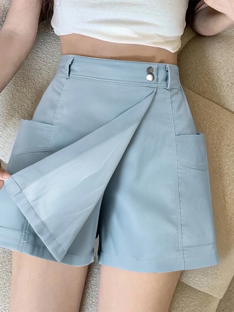 

ZANZEA Women Elastic Waist Shorts Casual Denim Short Trousers 2025 Casual Korean Style Fake Pants Skirts Summer Pockets Bottoms