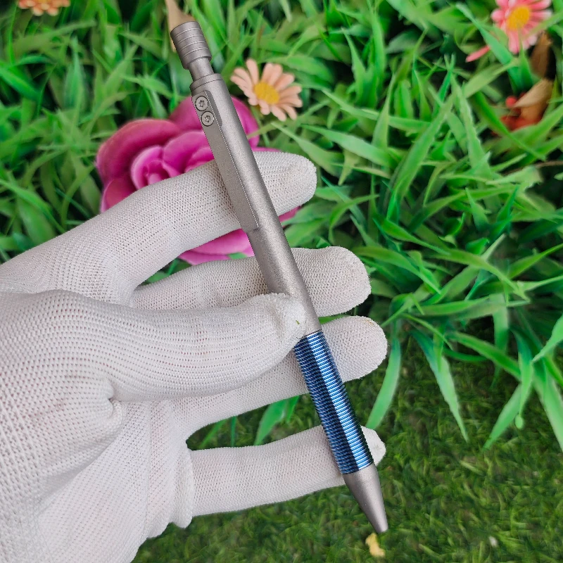 

BALAOYE New Titanium Alloy Gel Pen Blue Silver Top Rotating Core with G5 Black 0.5 Refill Kawaii School Supplies Rollerball Pens
