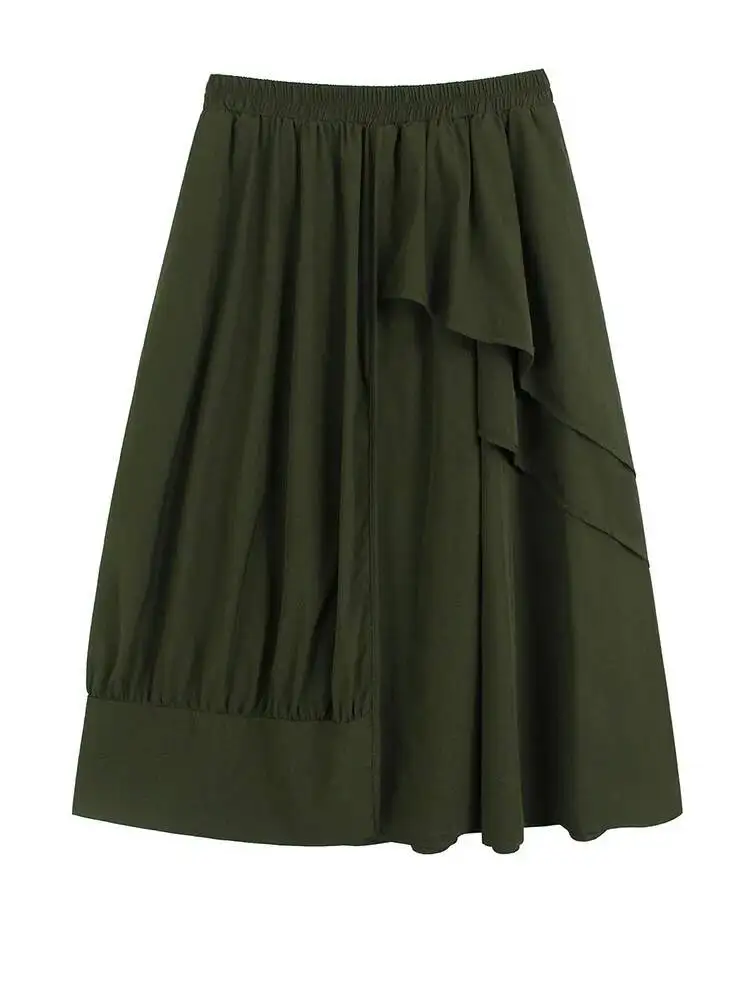 

Elastic Waist High Green Ruffles Irregular A-line Half-body Skirt Women Fashion New Spring Autumn 2026 UESR