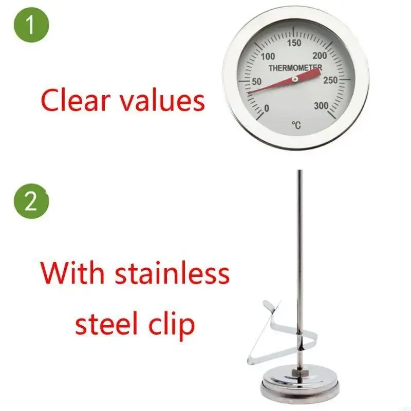 Stainless Steel Probe Thermometer Gauge for BBQ Oil Kitchen Oven Cooking Tool Read