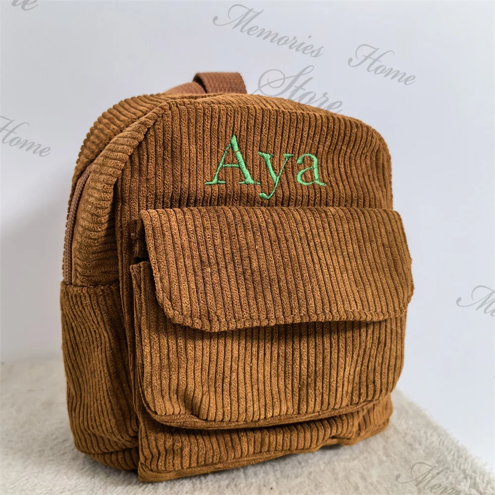 19x19cm Women\'s Mini Backpack Personalized Name Girls Simple Small Corduroy Travelling Bag Custom Embroidered Name Gift Bag