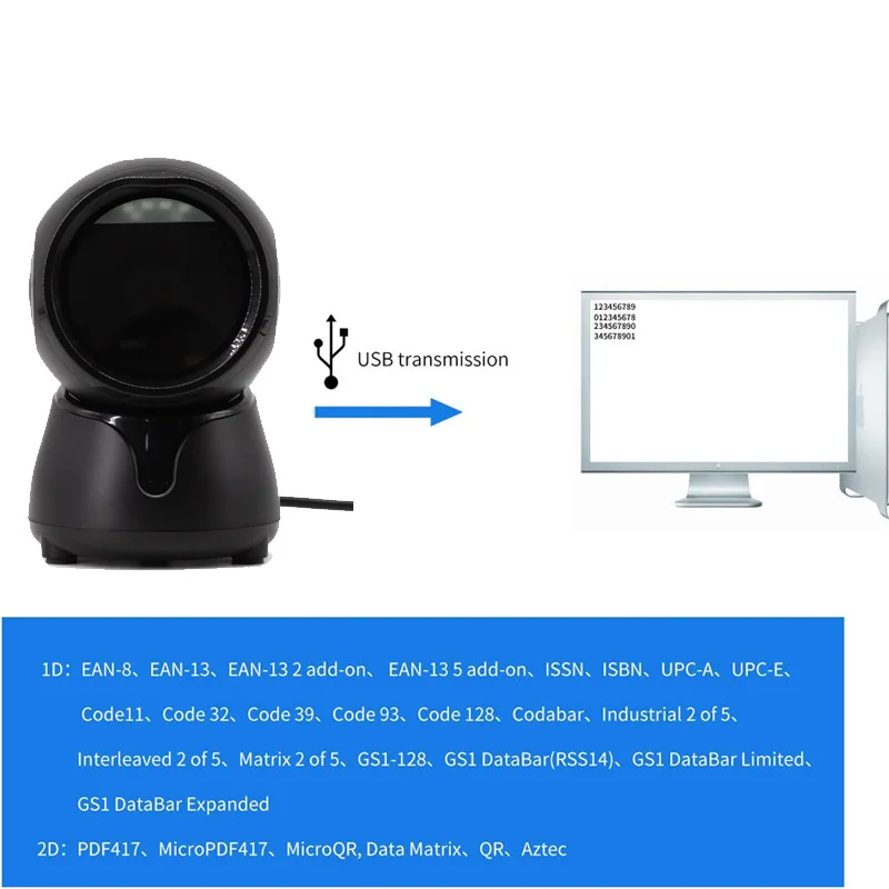 Imagem -06 - Desktop Barcode Scanner Digitalização Automática Usb 1d 2d qr Codes Reader Hands Platform Supermercado Caixa x7 Mobile Payment