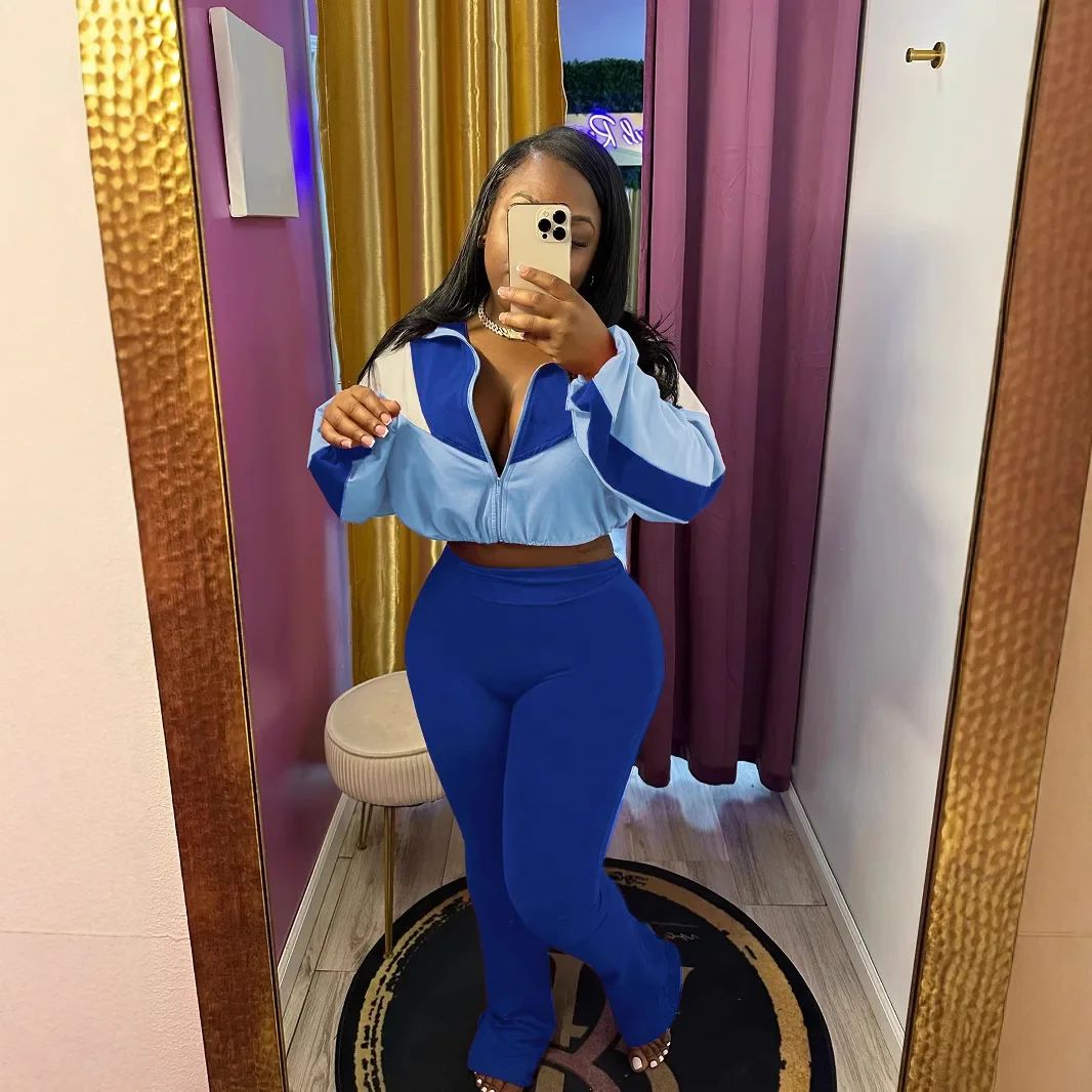 

2 Pieces Sets Zipper Long Sleeve Cardigans Slim Trousers Female American European New Fashion Women's Casual Trendy Color-coded