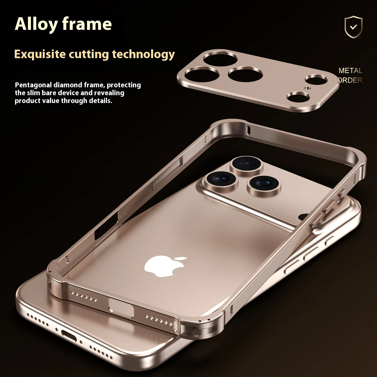 Metalowa ramka ochronna na obiektyw aparatu, etui na telefon iPhone 17 Air 16 15 14 13 12 Pro Max Plus, cztery narożniki odporne na upadki, amortyzujące wstrząsy. — zdjęcie produktu 5