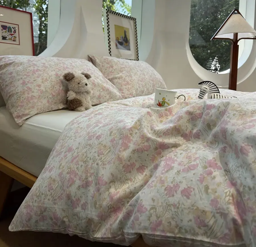 

Romantic sweet flower pink bedding set,twin full queen king french floral cotton home textile bed sheet pillow case quilt cover